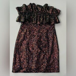 Elegant Strapless Black and Pink Sequin Dress